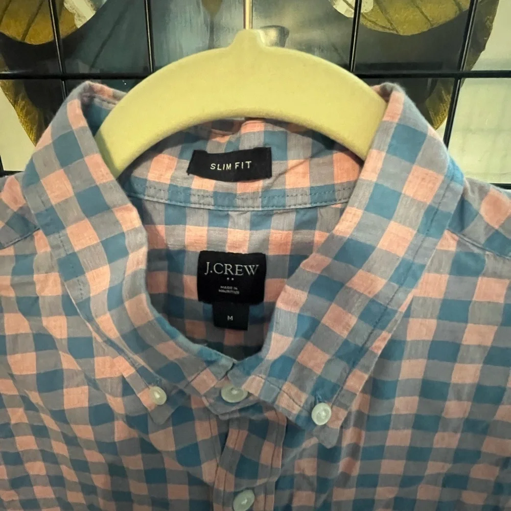 J. Crew Men's Pink and Blue Plaid Shirt